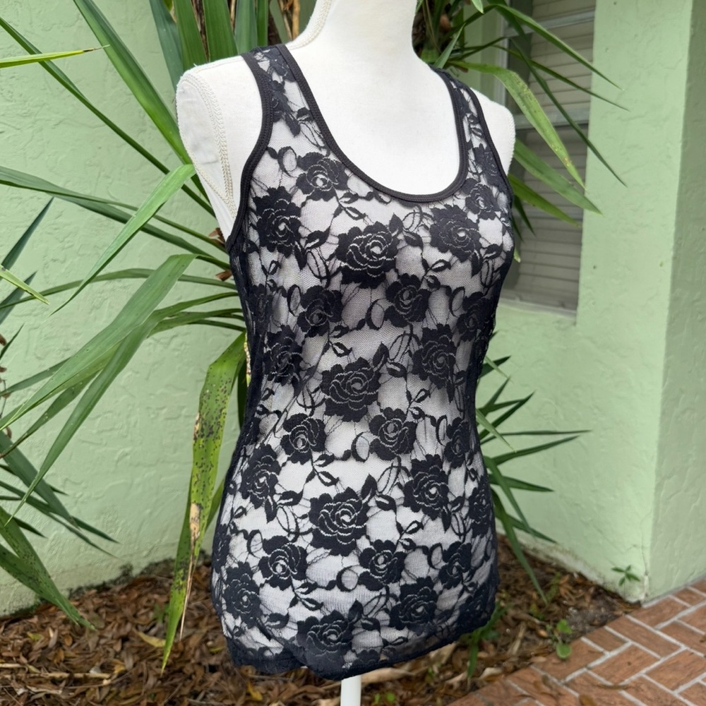 Black Rose Lace Sheer Tank Top